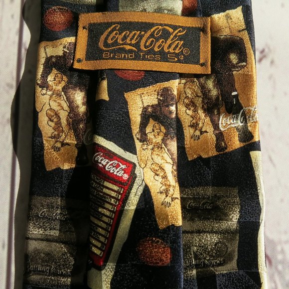 Coca Cola Brand Multicolor Athletic Sports Print 100% Silk Neck Tie - Picture 5 of 6